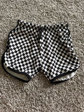 Kids Black & White Checkered Swim Trunks
